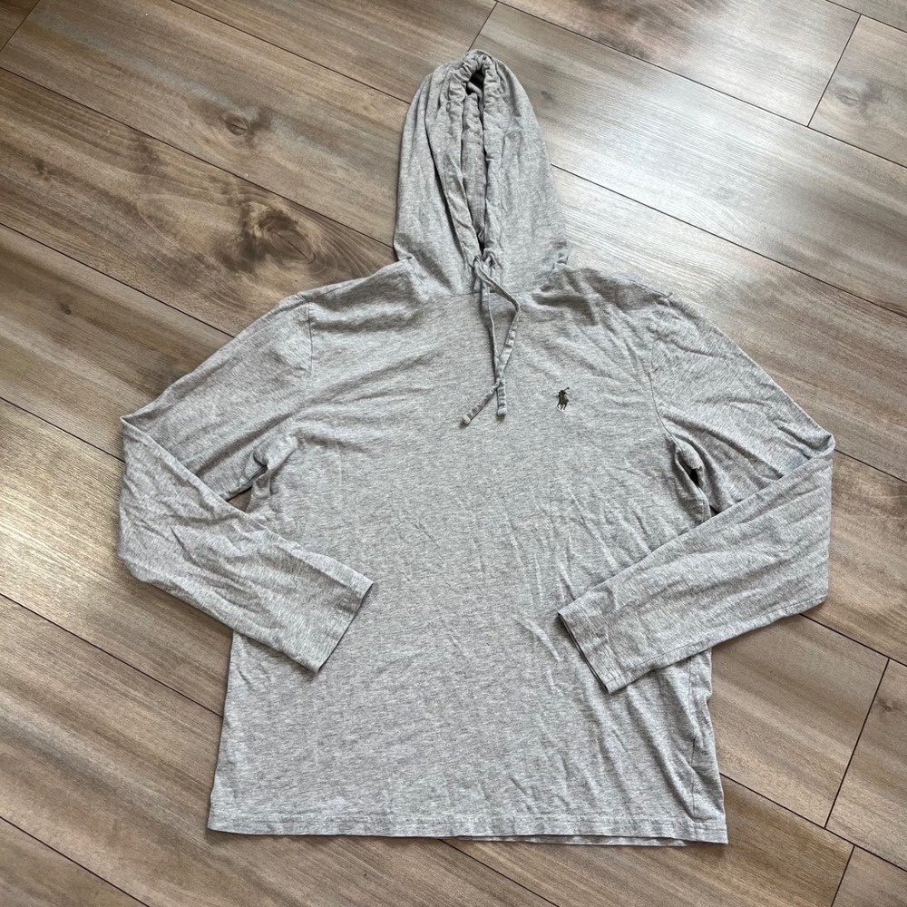 Polo Ralph Lauren Mens Medium Gray Heather Long Sleeve Hooded T-Shirt Hoodie